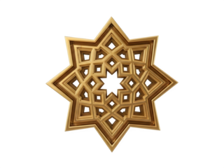 Intricate golden star pattern isolated on transparent background