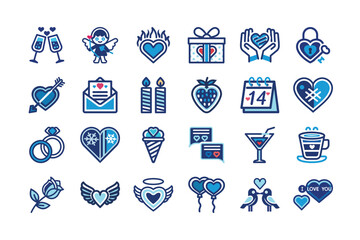 Collection of love and romance icons isolated on transparent background, Vector, illustration