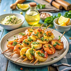  grilled shrimp skewers with garlic butter summer