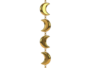 Golden crescent moon pendants isolated on transparent background
