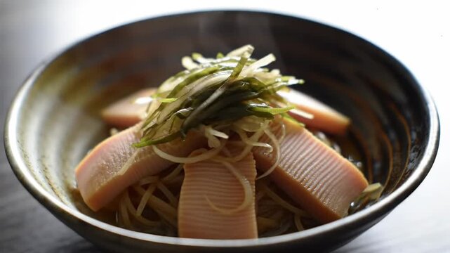 Japanese Cuisine: Somen Noodles with Fishcake and Ginger Topping