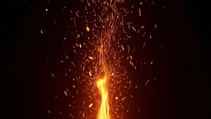 Captivating fire burst with dynamic glowing ember particles against a dark abyss backdrop
