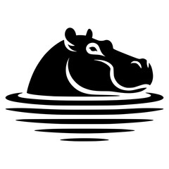 hippo, hippopotamus, head, peeping our of water image illsutration vector