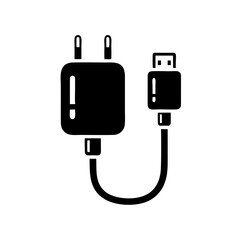 Black & white of a usb charger and cable clipart