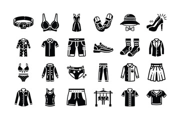 Collection of various fashion items isolated on transparent background, Vector, illustration