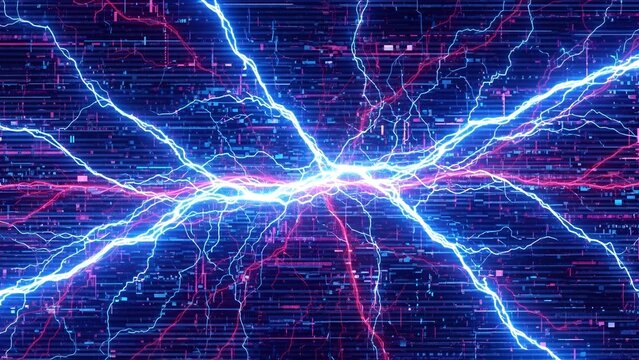 Electric discharge of energy across digital grid with neural network connectivity background - Powered by Adobe