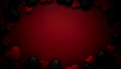 Elegant red background with flowing layered shapes and soft heart outlines, creating elegant Valentine themed design with copy space suitable for love messages, banners, cards, and promotions.