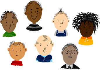 Cute Hand Drawn People Faces Set PNG Illustration