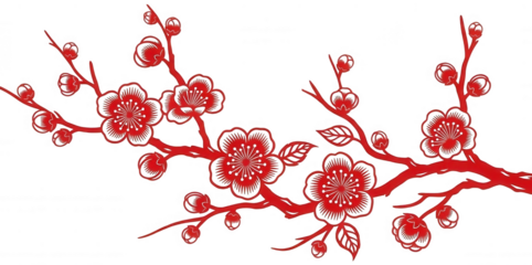 Plum Blossom png Cherry Blossom cutout Oriental Flower png Asian Floral cutout Red Branch png Chinese New Year cutout Prunus Mume png Floral Design