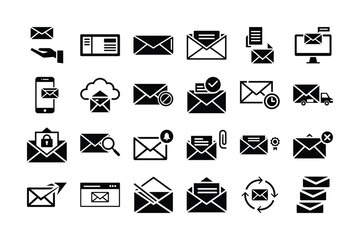 Collection of email and communication icons isolated on transparent background, Vector, illustration