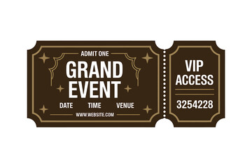 Vintage grand event ticket with vip access for exclusive entry to a special occasion
