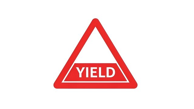 A red yield sign on a white background indicating caution