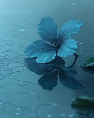 Deep blue flower floating on water surface reflection high resolution image