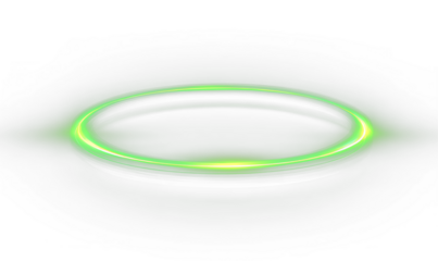 Green neon glowing circle overlay with energy ring effect, abstract light streaks of movement and speed, green ellipse, PNG