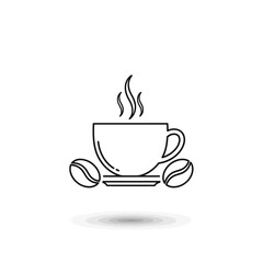 Obraz premium Hot Coffee Cup Icon with Beans, Minimalist Line Art, Steam, Vector Illustration