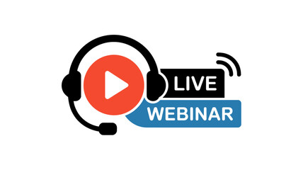 Online live webinar emblem with microphone headset icon isolated on transparent background
