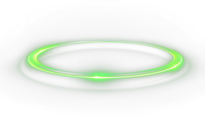 Green neon glowing circle with energy ring effect, abstract light streaks of movement and speed, modern light green ellipse, PNG