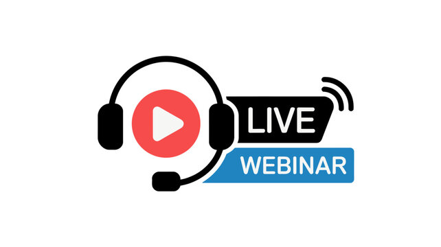 Live webinar icon with headset and play button symbol isolated on transparent background