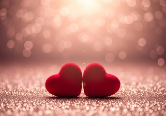 Romantic Red Hearts on Sparkling Bokeh Background