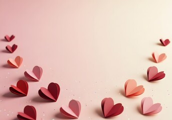 Valentine's Day Paper Hearts with Copy Space