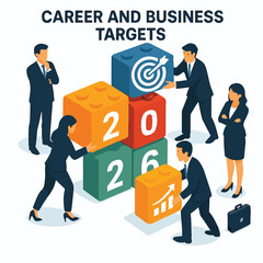 Business people are building blocks for new business strategies in 2026