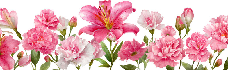 Fototapeta premium Pink flower border lily carnation spring garden blossom floral nature romantic decoration