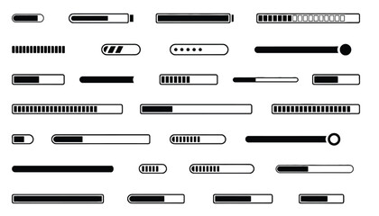 A collection of various progress bar icons on a white background