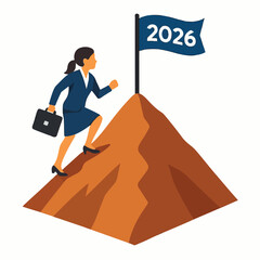 vector illustration of business people heading towards the peak of 2026