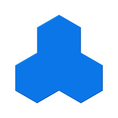 Blue triple hexagon shape isolated. Abstract molecule or honeycomb icon.