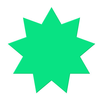 Green ten pointed star isolated. Sunburst or badge icon.