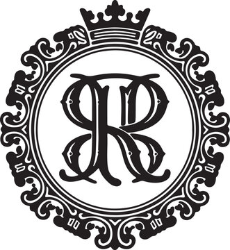 Ornate circular emblem with interlocking 'rr' monogram and crown Vector.
