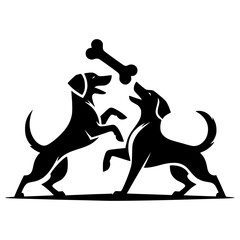 Dogs playing with a bone vector image illustration