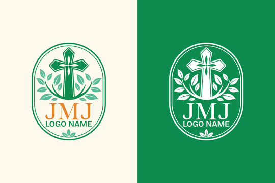 Christian Logo Design with Cross and Leaves Emblem