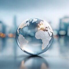 Transparent glass globe with world map symbolizing global connection economy international business and modern interconnected world systems, Generative AI