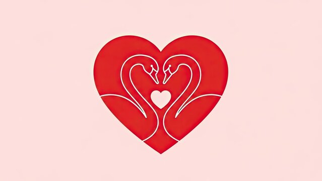 Romantic Heart and Swans Illustration with Smaller Heart