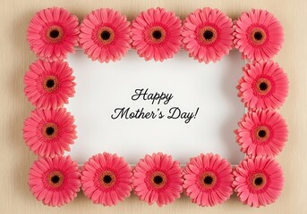 Pink Gerbera Daisy Flower Frame with Happy Mother's Day Greeting.