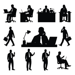 Various office workers engaged in different tasks and activities in a professional environment