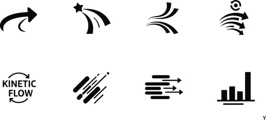 Fototapeta premium Set of Kinetic Flow and Motion Arrow Icons for Dynamic Data and Speed Visualization