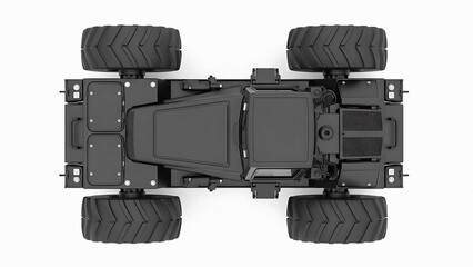 Black Six- Wheeled Off- Road Vehicle Chassis with Large Tires and Central Compartment six-wheeled off-road