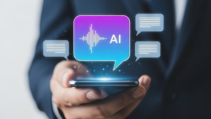 Businessman interacting with AI chatbot on smartphone