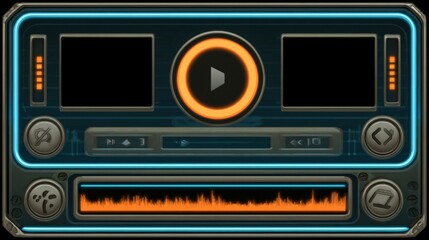 Fototapeta premium Futuristic Media Player Interface with Neon Accents and Dual Screens.