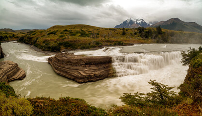 Paine Cascade in Torres Del Paine National Park . Chile.
