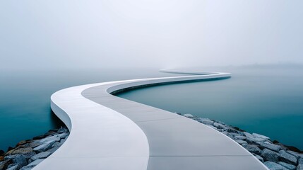 Minimal curved pathway through green landscape symbolizing calm journey clarity balance and mindful progress toward a peaceful future, Generative AI