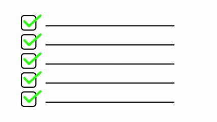 Task Completion Checklist Animation. Green Checkmarks Appearing on To-Do List Boxes, Showing Productivity, Success, Workflow, and Goal Progress 4k video animation seamless loop