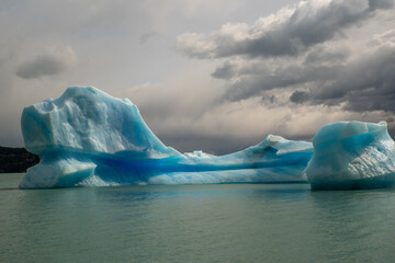 Icebergs floating on Argentino lake, Patagonia landscape, Argentina.