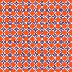 Orange and Blue Retro Geometric Floral Seamless Pattern Background