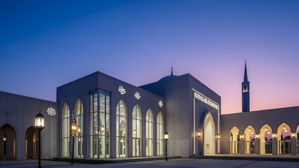 Beautiful Mosque at Dusk with Elegant Architecture and Serene Sky.
