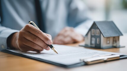 The realtor discussed the purchase agreement terms and requested the client s signature to finalize the contract relating to home sales and insurance