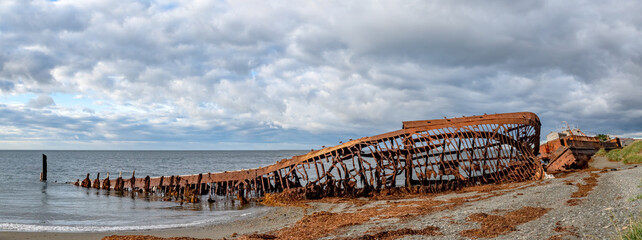 Remains of the ship near of San Gregorio is a ghost town in the far south of Chile. 