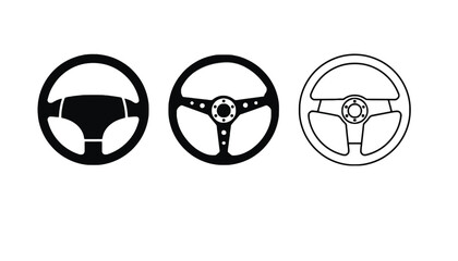 Three different steering wheel icons on a white background